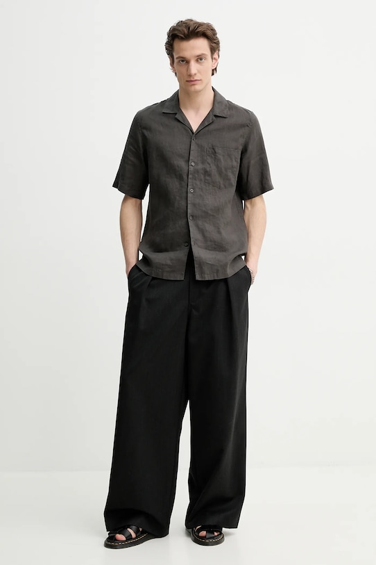 Samsoe Samsoe koszula lniana OSCAR M23100038 szary SS25