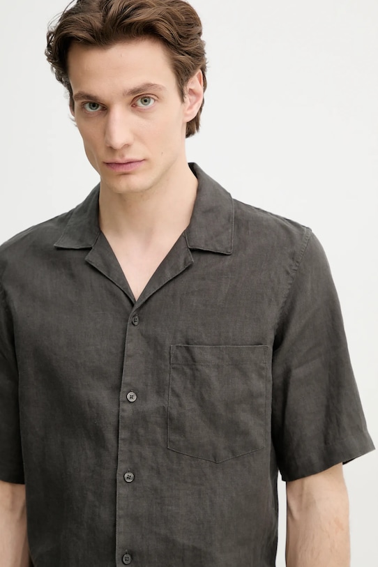 Samsoe Samsoe koszula lniana OSCAR szary M23100038
