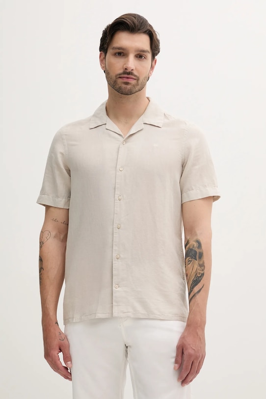 Ľanová košeľa Calvin Klein jednofarebný béžová K10K114197