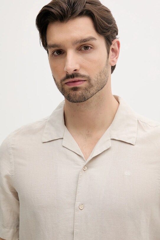 Ľanová košeľa Calvin Klein béžová K10K114197