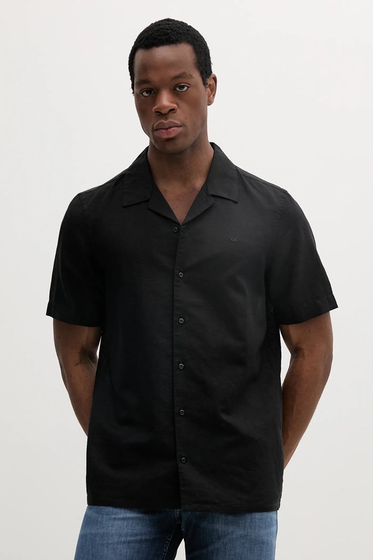 Lanena košulja Calvin Klein casual crna K10K114197