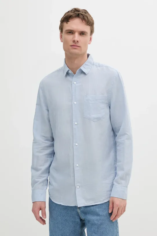 Calvin Klein koszula lniana regular niebieski K10K114488