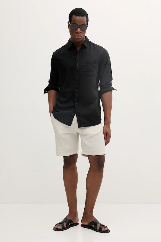 Lněná košile Calvin Klein K10K114488 černá SS25