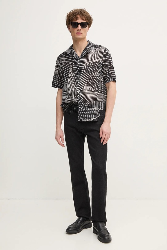 Βαμβακερό πουκάμισο Calvin Klein KM0KM01155 μαύρο SS25