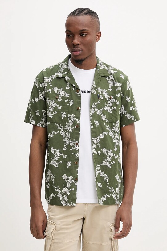 Superdry ing kasmírkeverékből len szállal zöld M4010793A.2EF