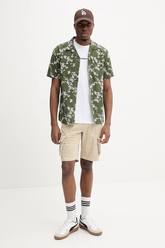 Košeľa s prímesou kašmíru Superdry M4010793A.2EF zelená SS25