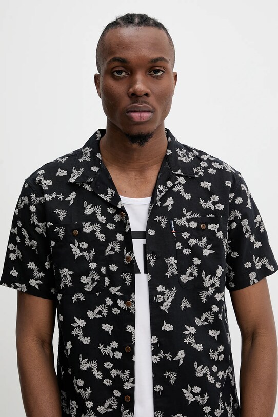 Superdry camasa din amestec de in negru M4010793A.F8M