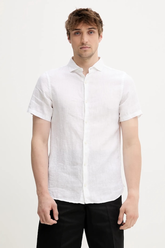 Superdry cămașă de in scurt alb M4010937A.01C