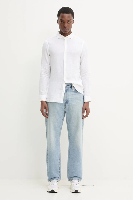 Ľanová košeľa Superdry M4010995A.01C biela SS25