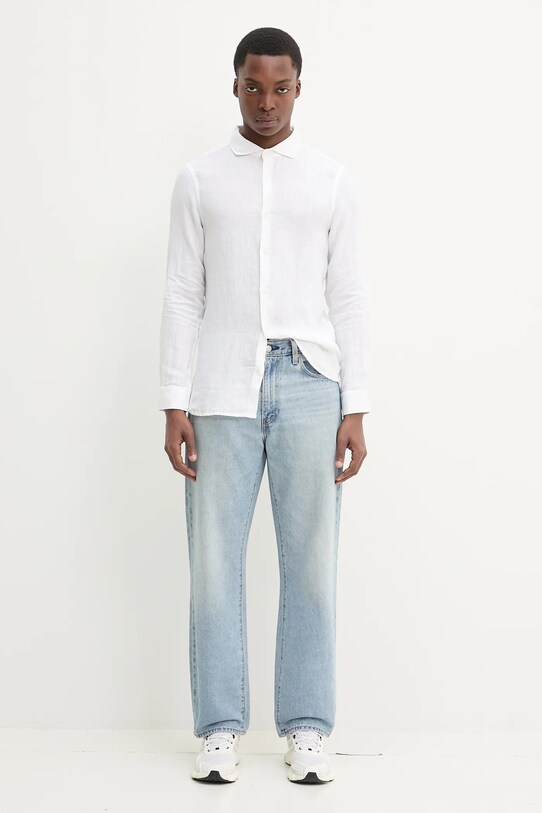 Lněná košile Superdry M4010995A.01C béžová SS25