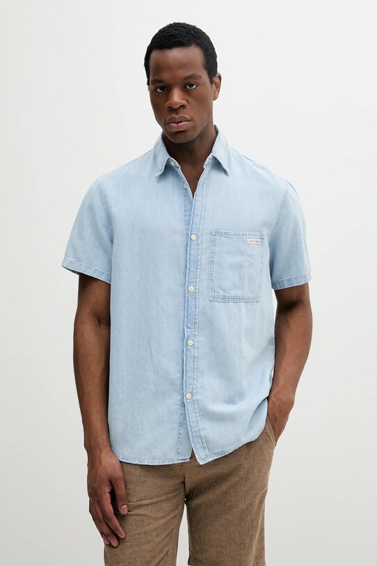 Сорочка з домішкою льону Calvin Klein Jeans casual блакитний J30J327180