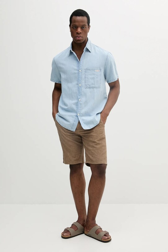 Сорочка з домішкою льону Calvin Klein Jeans J30J327180 блакитний SS25