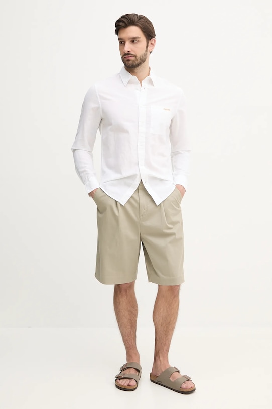 Ľanová košeľa Calvin Klein Jeans J30J327295 biela SS25