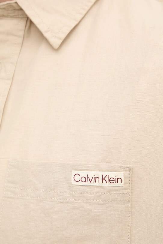 Calvin Klein Jeans koszula lniana J30J327295 beżowy