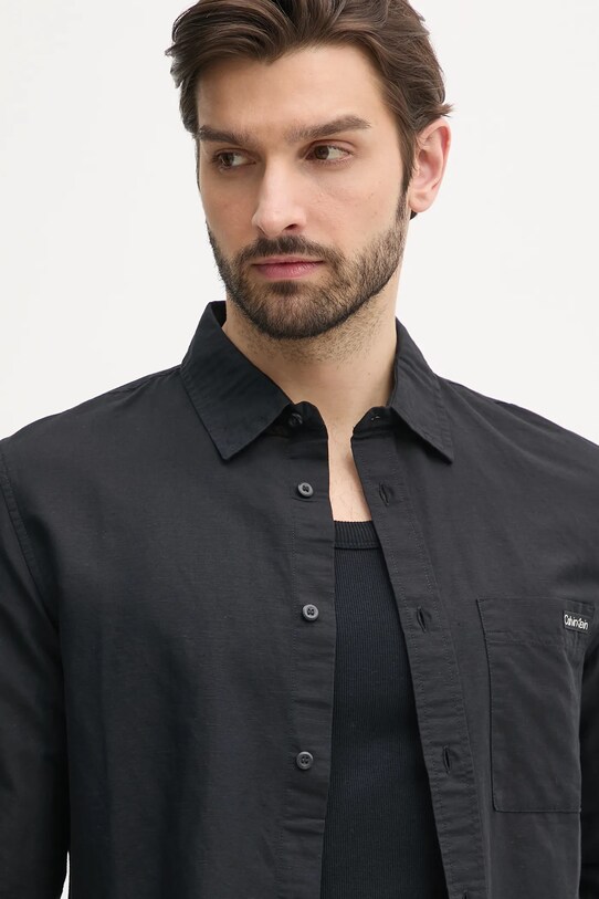 Calvin Klein Jeans koszula lniana czarny J30J327295