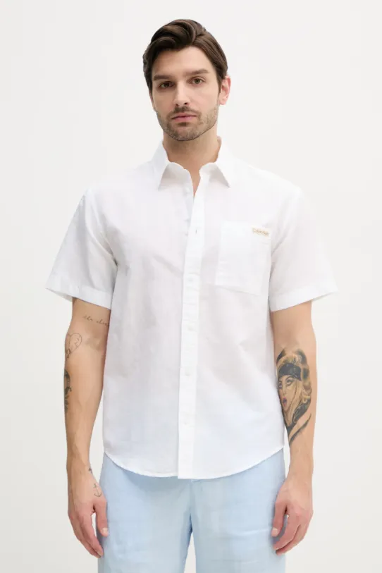 Calvin Klein Jeans camicia di lino semplice bianco J30J327296