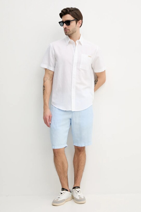 Lněná košile Calvin Klein Jeans J30J327296 bílá SS25