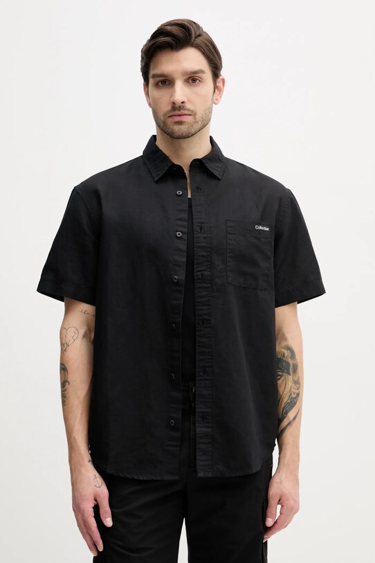 Сорочка з льону Calvin Klein Jeans casual чорний J30J327296