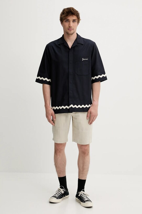 Fiorucci koszula bawełniana Wave Trim Logo Embroidered Bowling Shirt M02SMTSS295CO01BL05 granatowy SS25