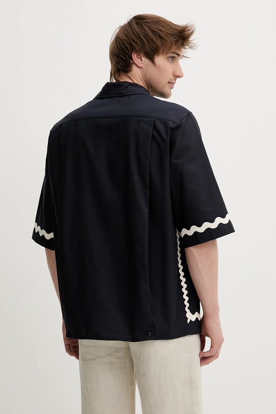 Odzież Fiorucci koszula bawełniana Wave Trim Logo Embroidered Bowling Shirt M02SMTSS295CO01BL05 granatowy