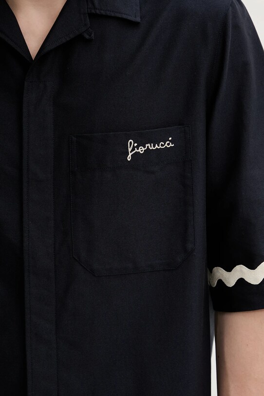 Fiorucci koszula bawełniana Wave Trim Logo Embroidered Bowling Shirt M02SMTSS295CO01BL05 granatowy