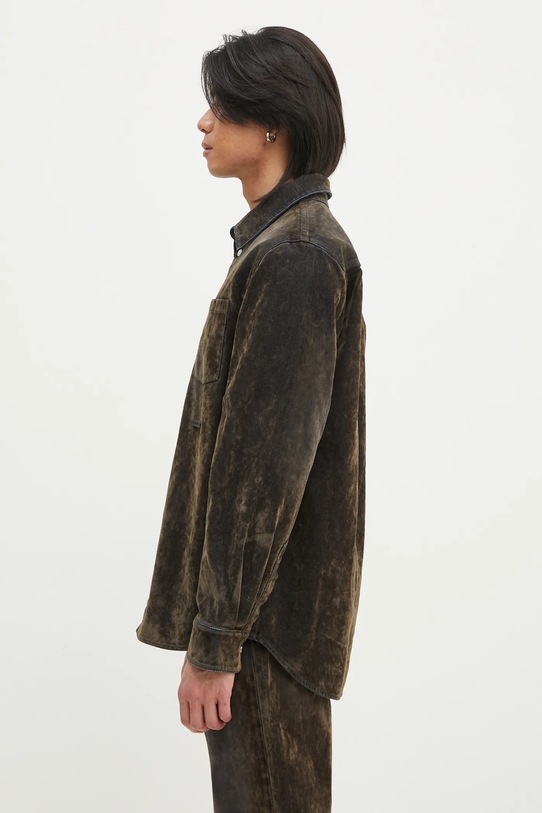 Helmut Lang koszula bawełniana Curved Cl Shirt.Floc O10DM503 zielony SS25