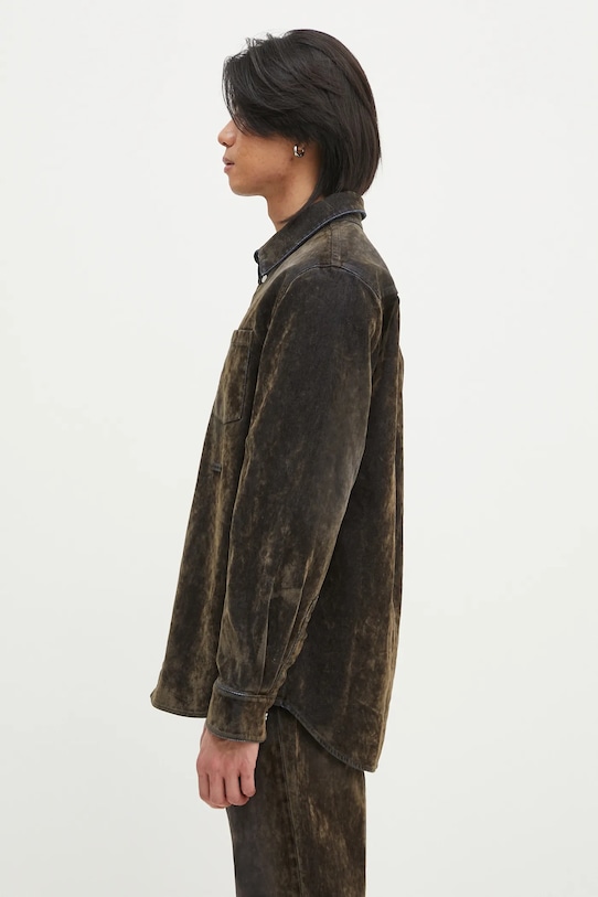 Helmut Lang koszula bawełniana Curved Cl Shirt.Floc O10DM503 zielony SS25