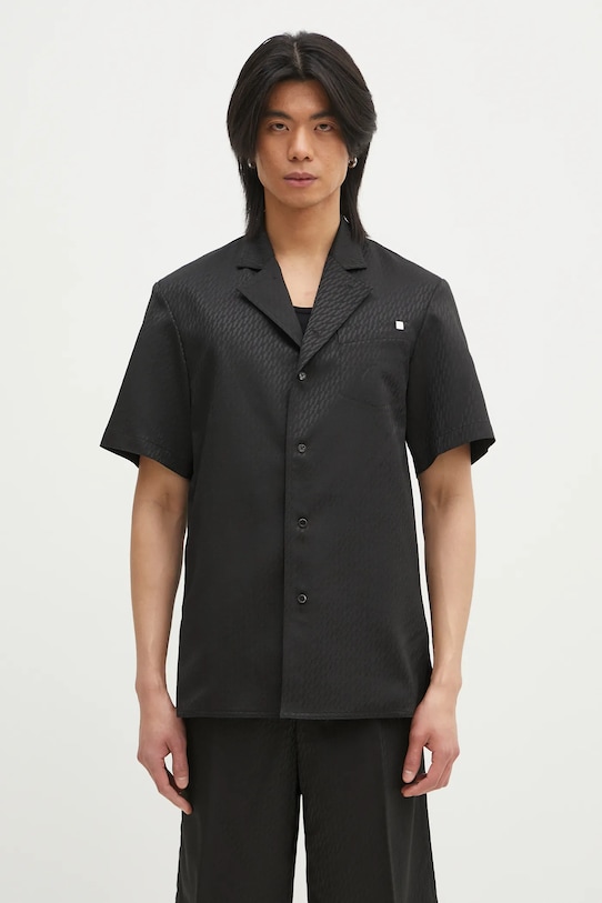 Helmut Lang koszula z domieszką wełny Modest Ss Sh.Tonal J z elastanem czarny O10HM506