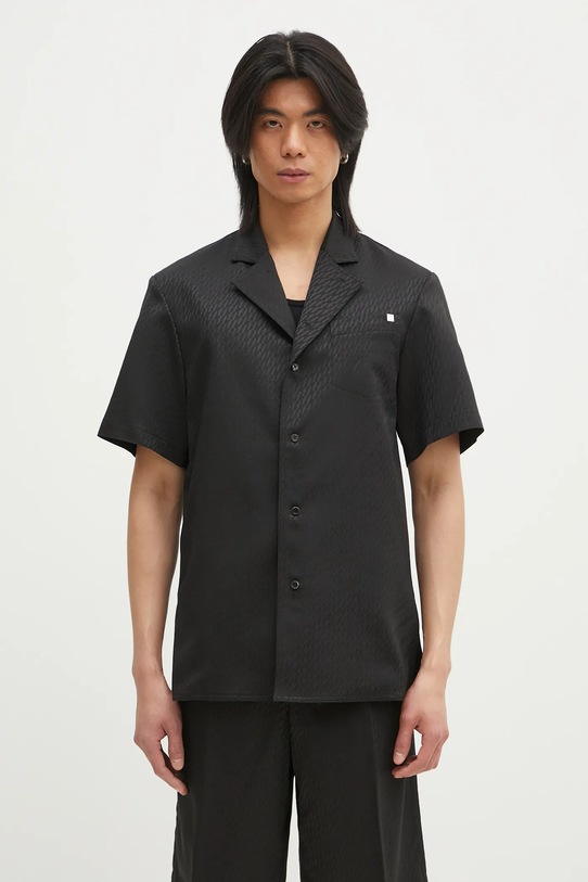 Helmut Lang koszula z domieszką wełny Modest Ss Sh.Tonal J gładkie czarny O10HM506