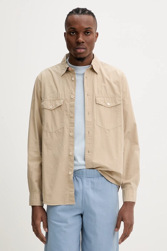 Bavlněná košile PS Paul Smith hladký béžová M2R.412Z.P21477