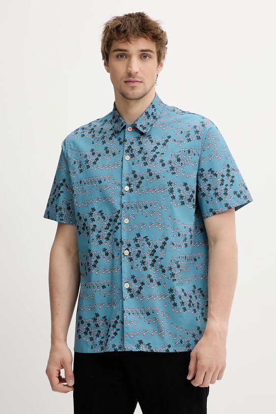 Хлопковая рубашка PS Paul Smith узор бирюзовый M2R.695U.P22315