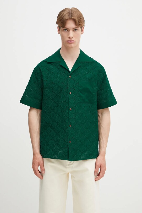 Drôle de Monsieur cămașă din bumbac La Chemise Brodee Tapisserie scurt verde G.SH213.CO196.DGN