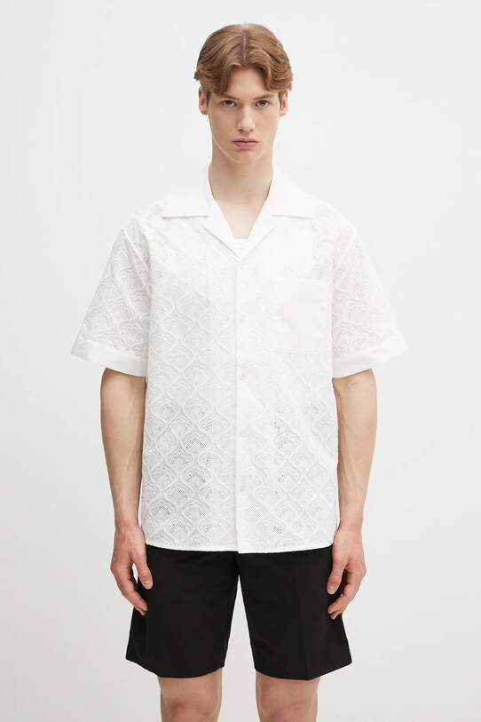 Drôle de Monsieur cămașă din bumbac La Chemise Brodee Tapisserie scurt alb G.SH213.CO196.WT