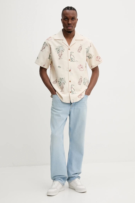 Бавовняна сорочка Drôle de Monsieur La Chemise Brodee Country Club G.SH214.CO198.EC бежевий SS25