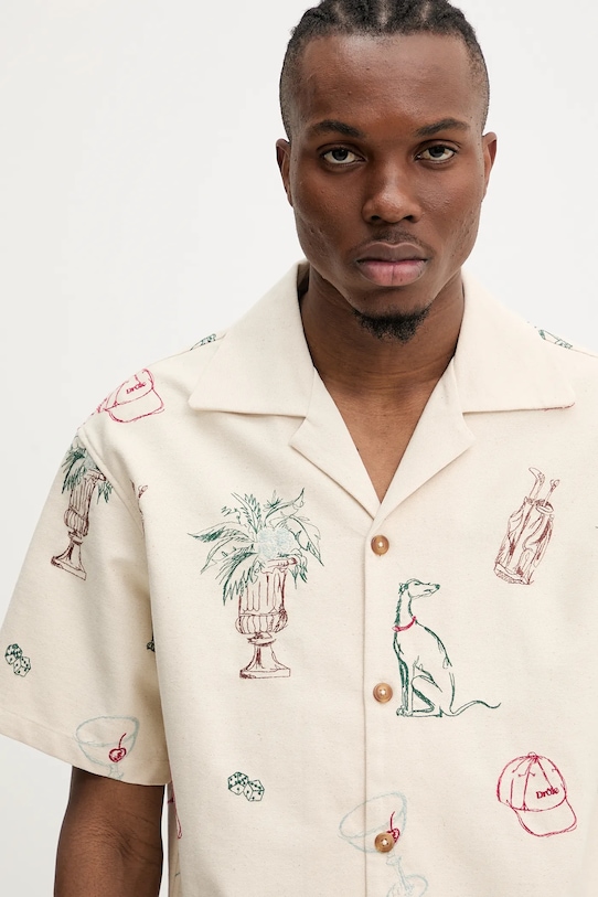 Drôle de Monsieur cotton shirt La Chemise Brodee Country Club beige G.SH214.CO198.EC