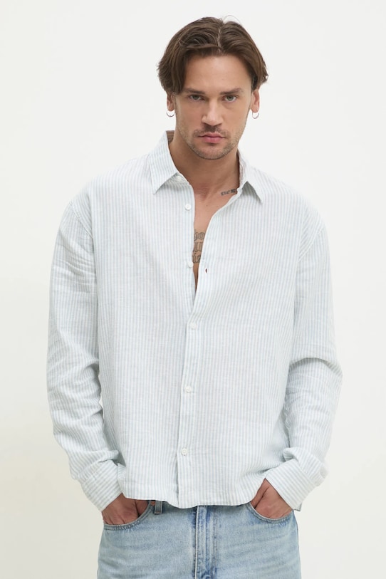 Πουκάμισο από λινό Hollister Co. κανονικό μπλε KI325.5072.214