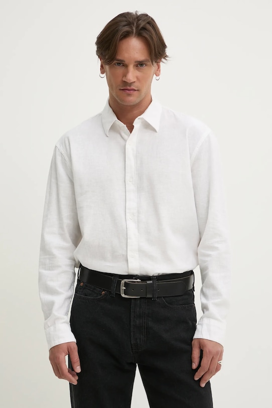 Πουκάμισο από λινό Hollister Co. μακρύ λευκό KI325.5084.100