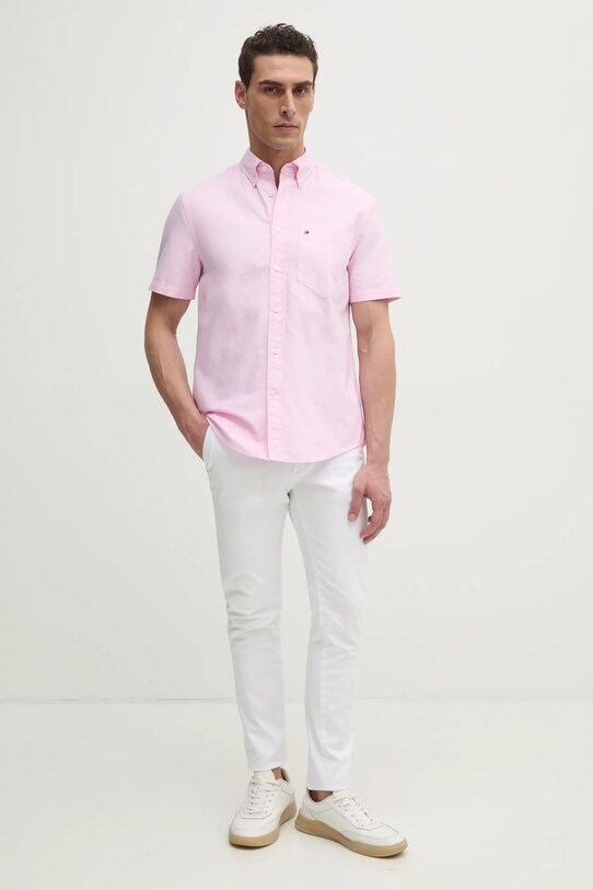 Tommy Hilfiger camasa din bumbac MW0MW36272 roz SS25