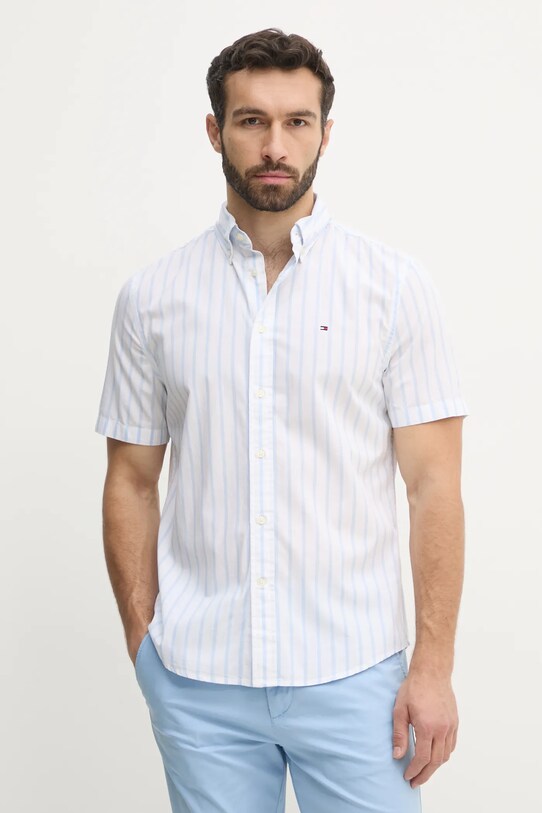Tommy Hilfiger camicia in cotone a strisce blu MW0MW37551