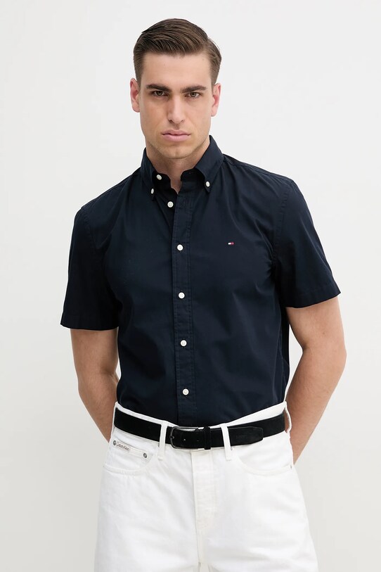 Βαμβακερό πουκάμισο Tommy Hilfiger κανονικό σκούρο μπλε MW0MW37584