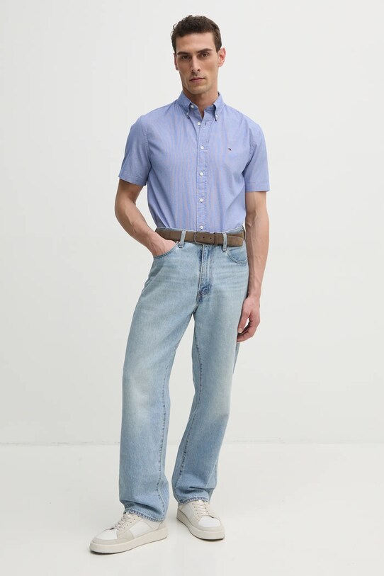 Хлопковая рубашка Tommy Hilfiger MW0MW38589 фиолетовой SS25