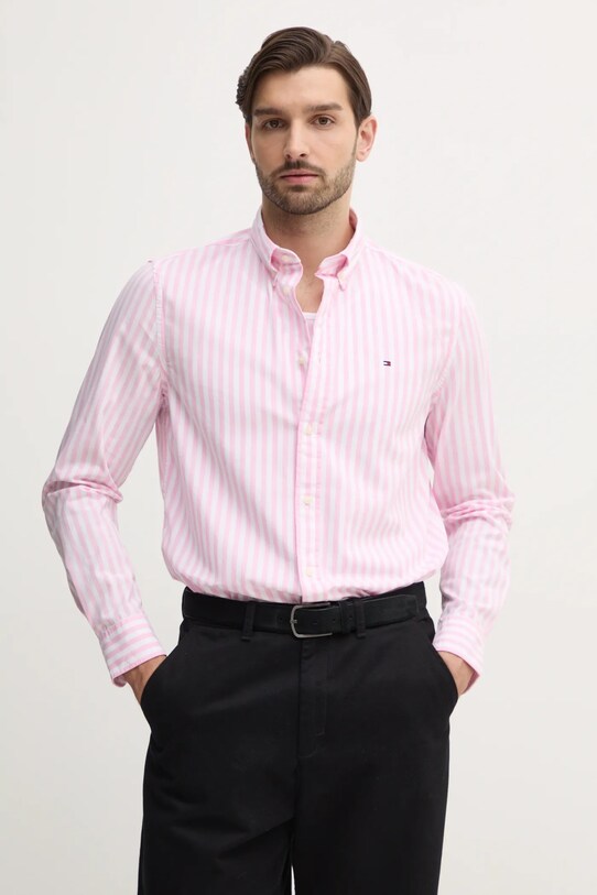 Tommy Hilfiger cămașă din bumbac cu modele roz MW0MW39159