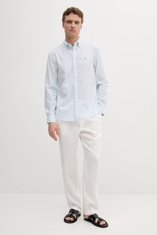 Pamučna košulja Tommy Hilfiger MW0MW39159 plava SS25