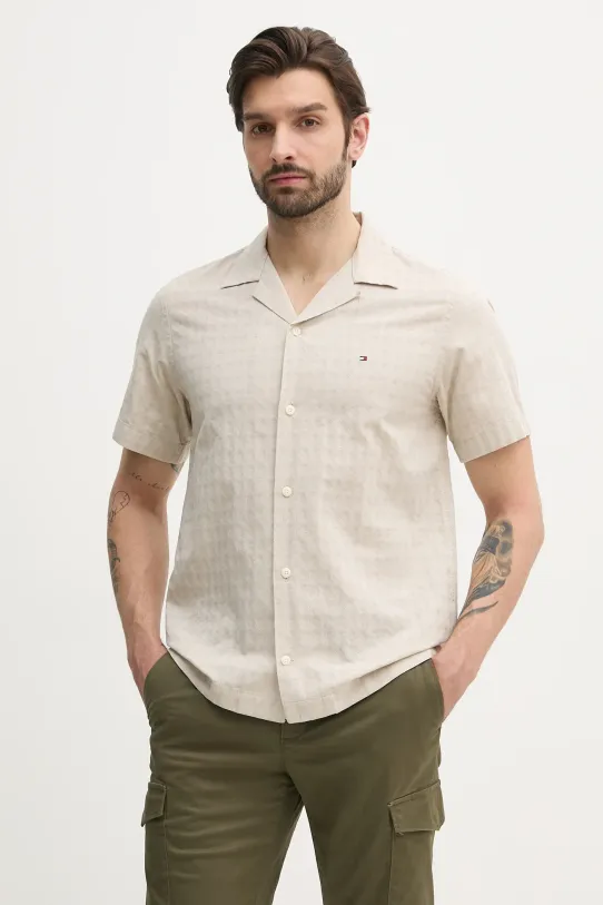 Tommy Hilfiger koszula z domieszką lnu casual beżowy MW0MW38564