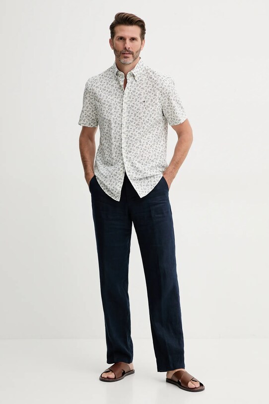 Tommy Hilfiger koszula z domieszką lnu MW0MW38566 beżowy SS25