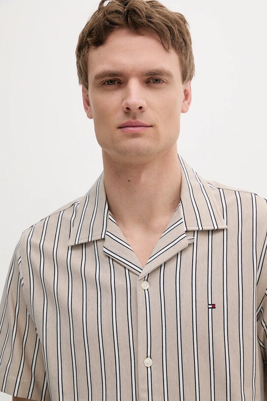 Βαμβακερό πουκάμισο Tommy Hilfiger μπεζ MW0MW38567