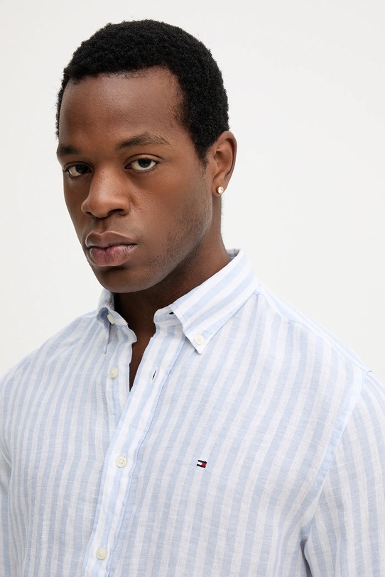 Lněná košile Tommy Hilfiger modrá MW0MW38581