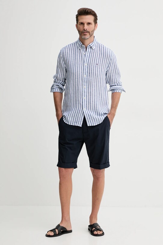 Tommy Hilfiger cămașă de in MW0MW38581 albastru SS25
