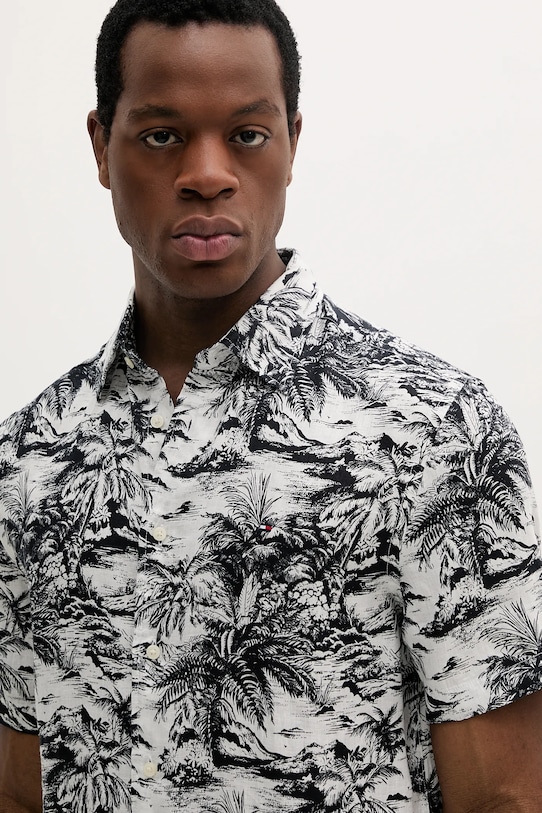 Πουκάμισο από λινό Tommy Hilfiger σκούρο μπλε MW0MW38587