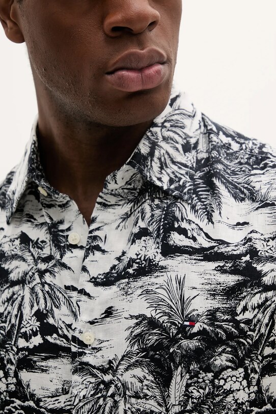 Πουκάμισο από λινό Tommy Hilfiger MW0MW38587 σκούρο μπλε